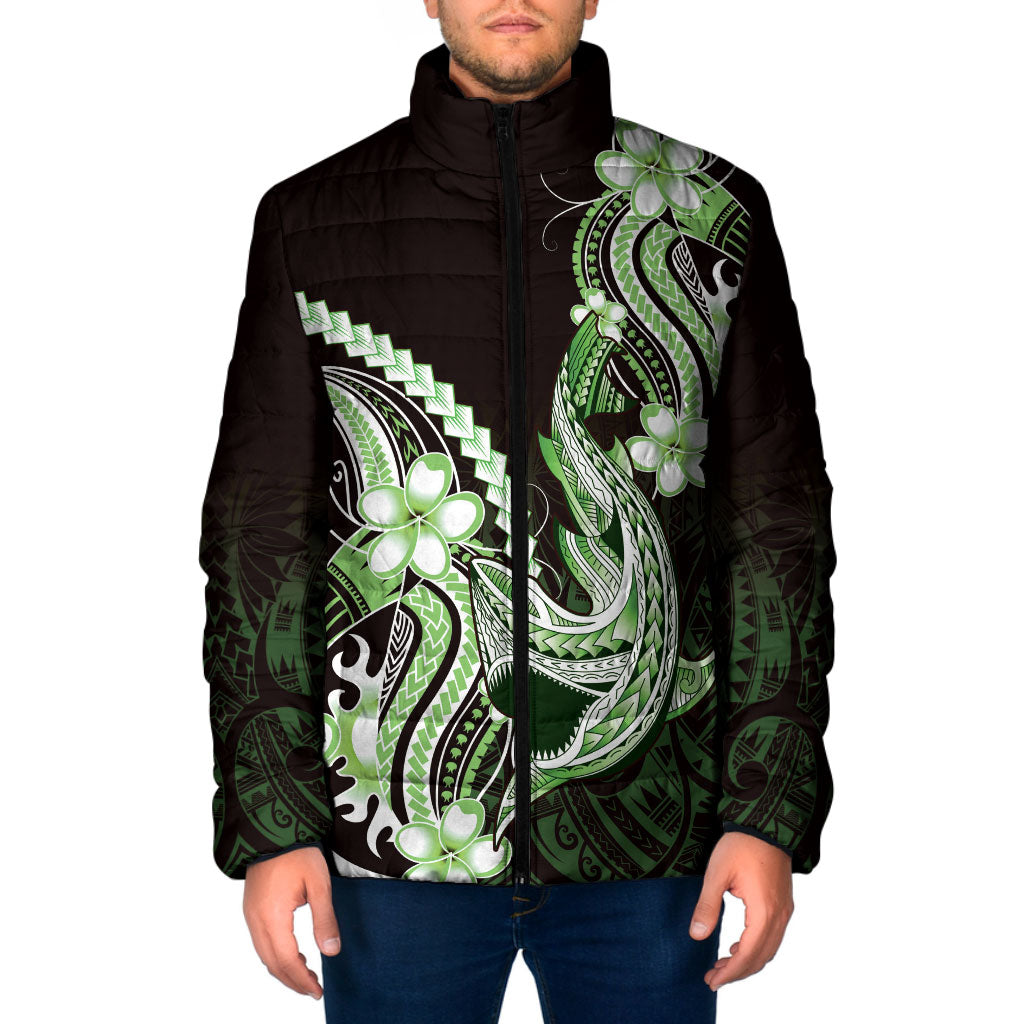 Green Black Aloha Hawaii Padded Jacket Polynesian Shark Tattoo Plumeria LT14 Men Green - Polynesian Pride