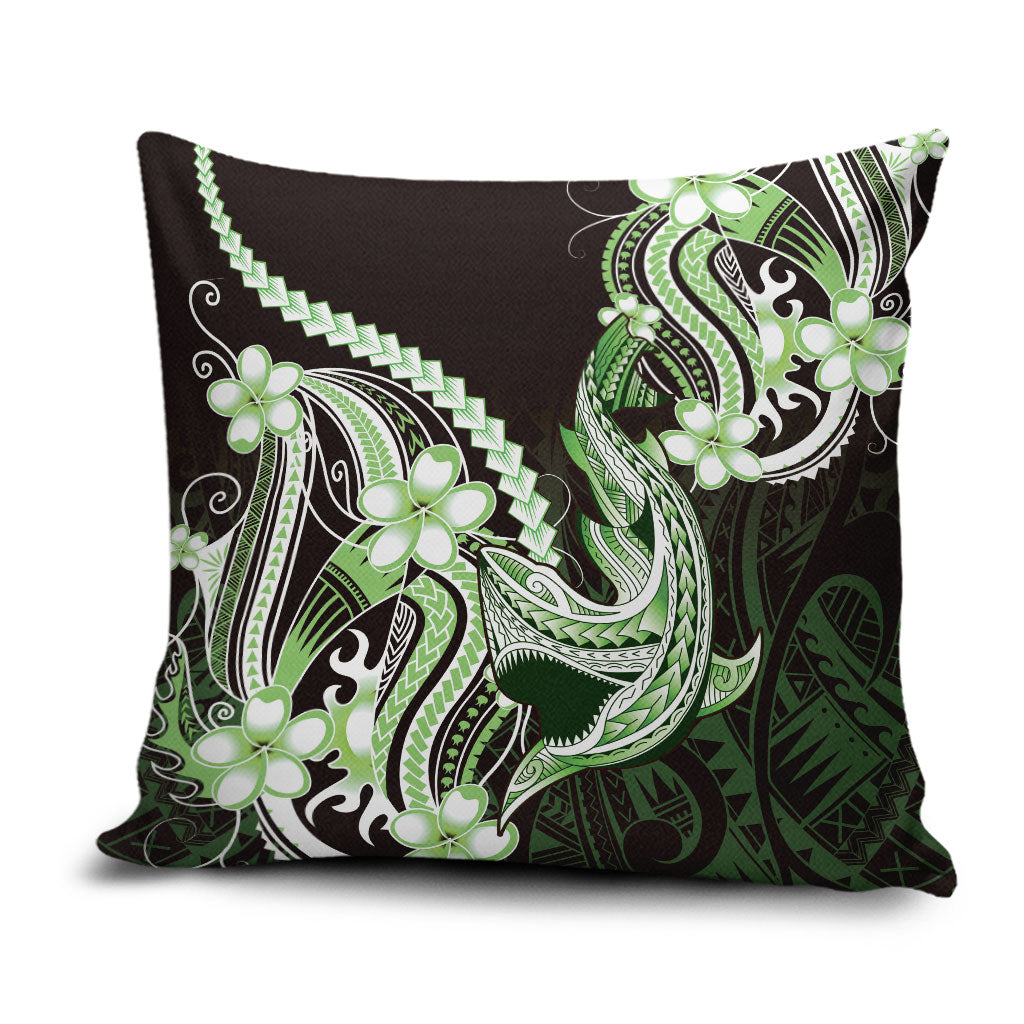 Green Black Aloha Hawaii Pillow Cover Polynesian Shark Tattoo Plumeria