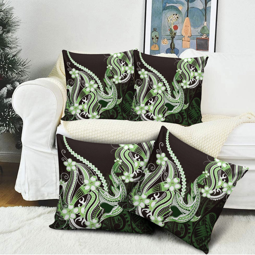 Green Black Aloha Hawaii Pillow Cover Polynesian Shark Tattoo Plumeria
