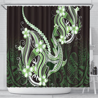 Green Black Aloha Hawaii Shower Curtain Polynesian Shark Tattoo Plumeria