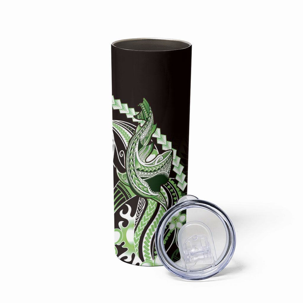 Green Black Aloha Hawaii Skinny Tumbler Polynesian Shark Tattoo Plumeria