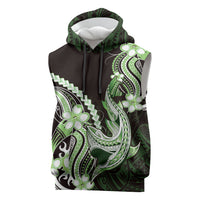 Green Black Aloha Hawaii Sleeveless Hoodie Polynesian Shark Tattoo Plumeria
