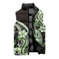 Green Black Aloha Hawaii Sleeveless Puffer Jacket Polynesian Shark Tattoo Plumeria