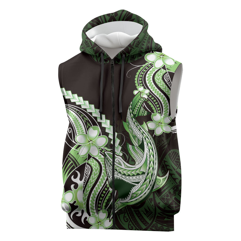 Green Black Aloha Hawaii Sleeveless Zip Hoodie Polynesian Shark Tattoo Plumeria LT14 Green - Polynesian Pride