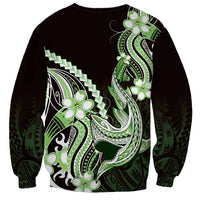 Green Black Aloha Hawaii Sweatshirt Polynesian Shark Tattoo Plumeria