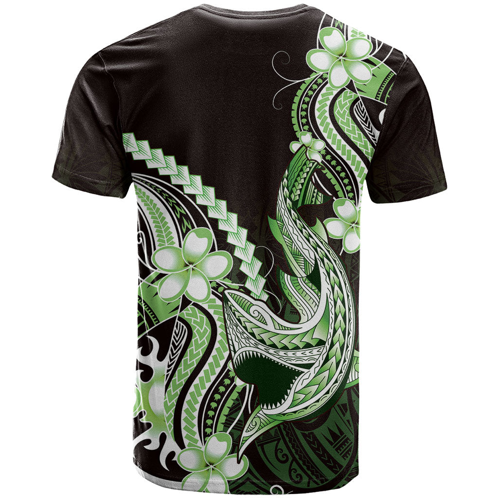 Green Black Aloha Hawaii T Shirt Polynesian Shark Tattoo Plumeria