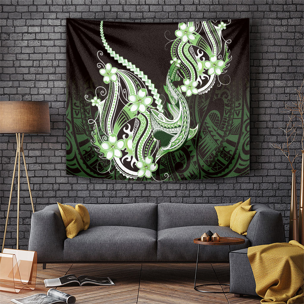 Green Black Aloha Hawaii Tapestry Polynesian Shark Tattoo Plumeria LT14 Green - Polynesian Pride