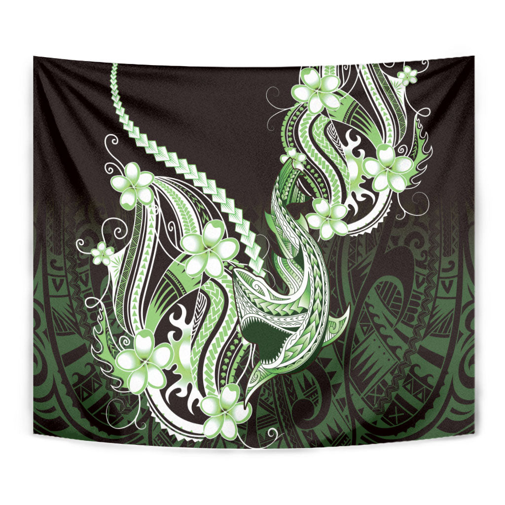 Green Black Aloha Hawaii Tapestry Polynesian Shark Tattoo Plumeria