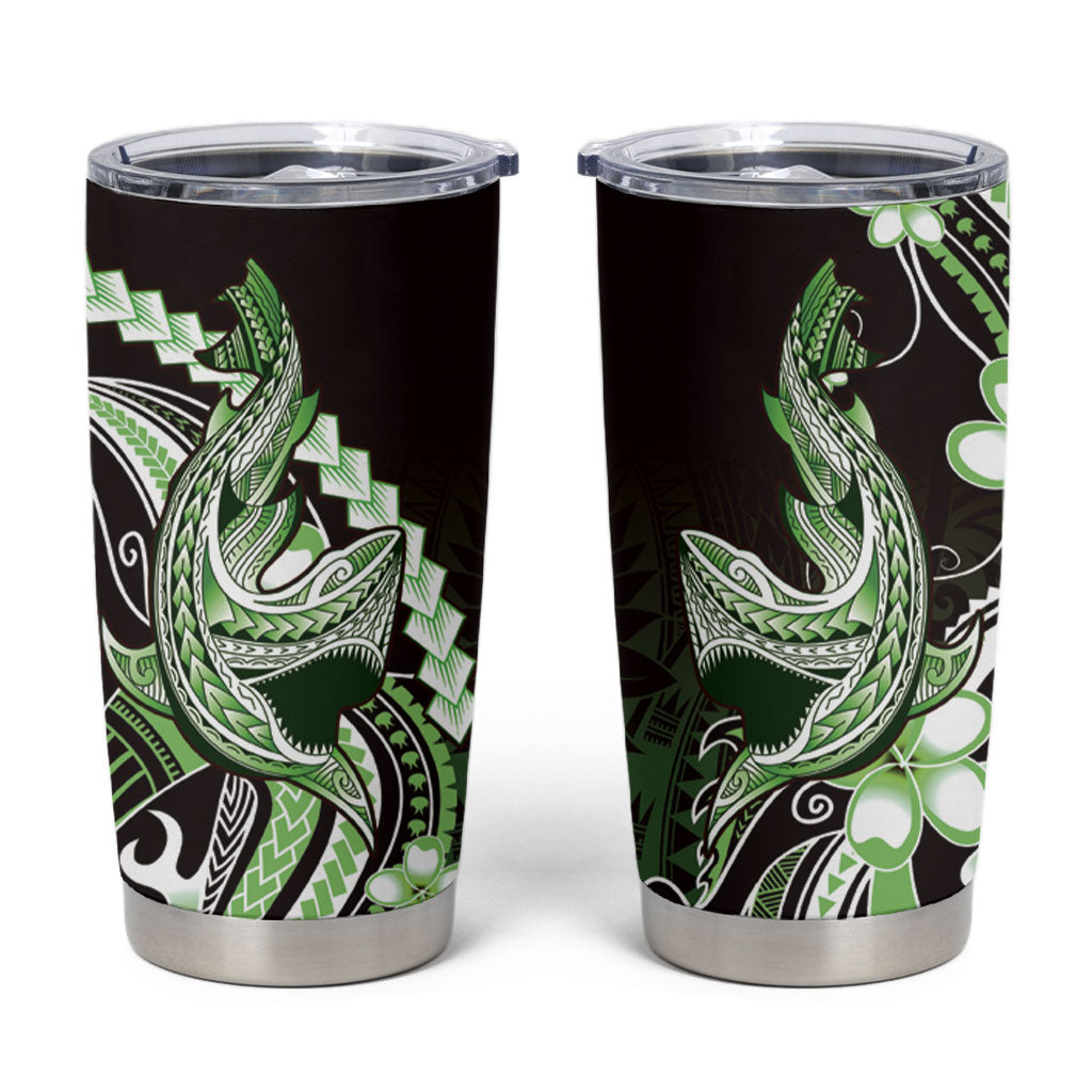 Green Black Aloha Hawaii Tumbler Cup Polynesian Shark Tattoo Plumeria LT14 Green - Polynesian Pride