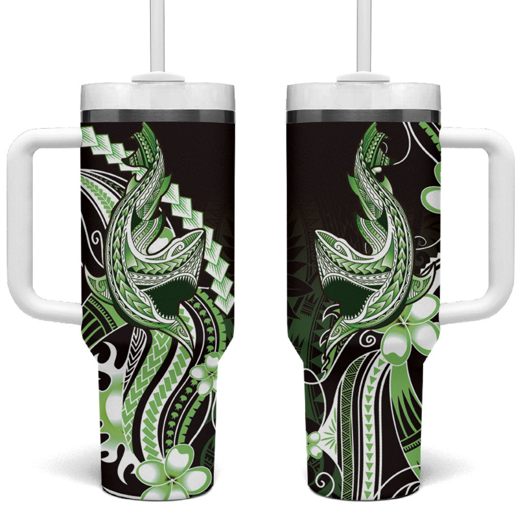 Green Black Aloha Hawaii Tumbler With Handle Polynesian Shark Tattoo Plumeria LT14 One Size: 40 oz Green - Polynesian Pride