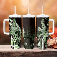 Green Black Aloha Hawaii Tumbler With Handle Polynesian Shark Tattoo Plumeria