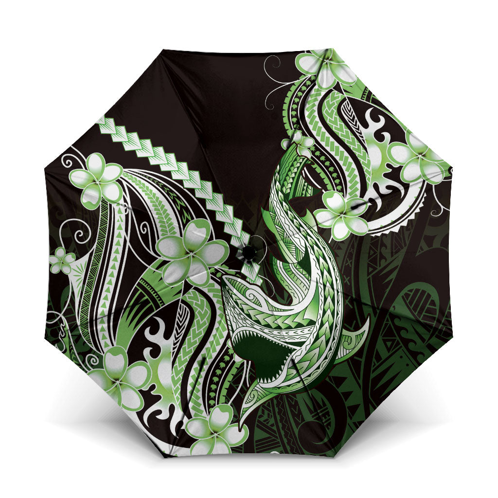 Green Black Aloha Hawaii Umbrella Polynesian Shark Tattoo Plumeria LT14 One Size Folded 11.42 inch Opened Diameter 37.4 inch Green - Polynesian Pride