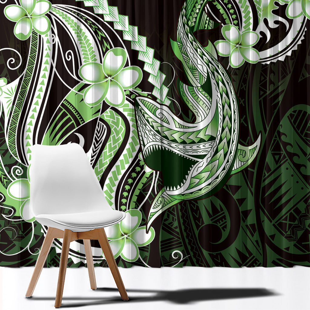 Green Black Aloha Hawaii Window Curtain Polynesian Shark Tattoo Plumeria