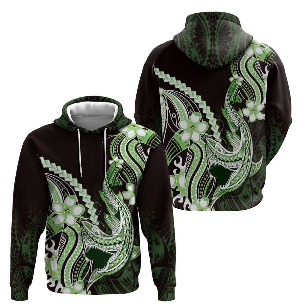 Green Black Aloha Hawaii Zip Hoodie Polynesian Shark Tattoo Plumeria