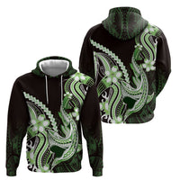 Green Black Aloha Hawaii Zip Hoodie Polynesian Shark Tattoo Plumeria