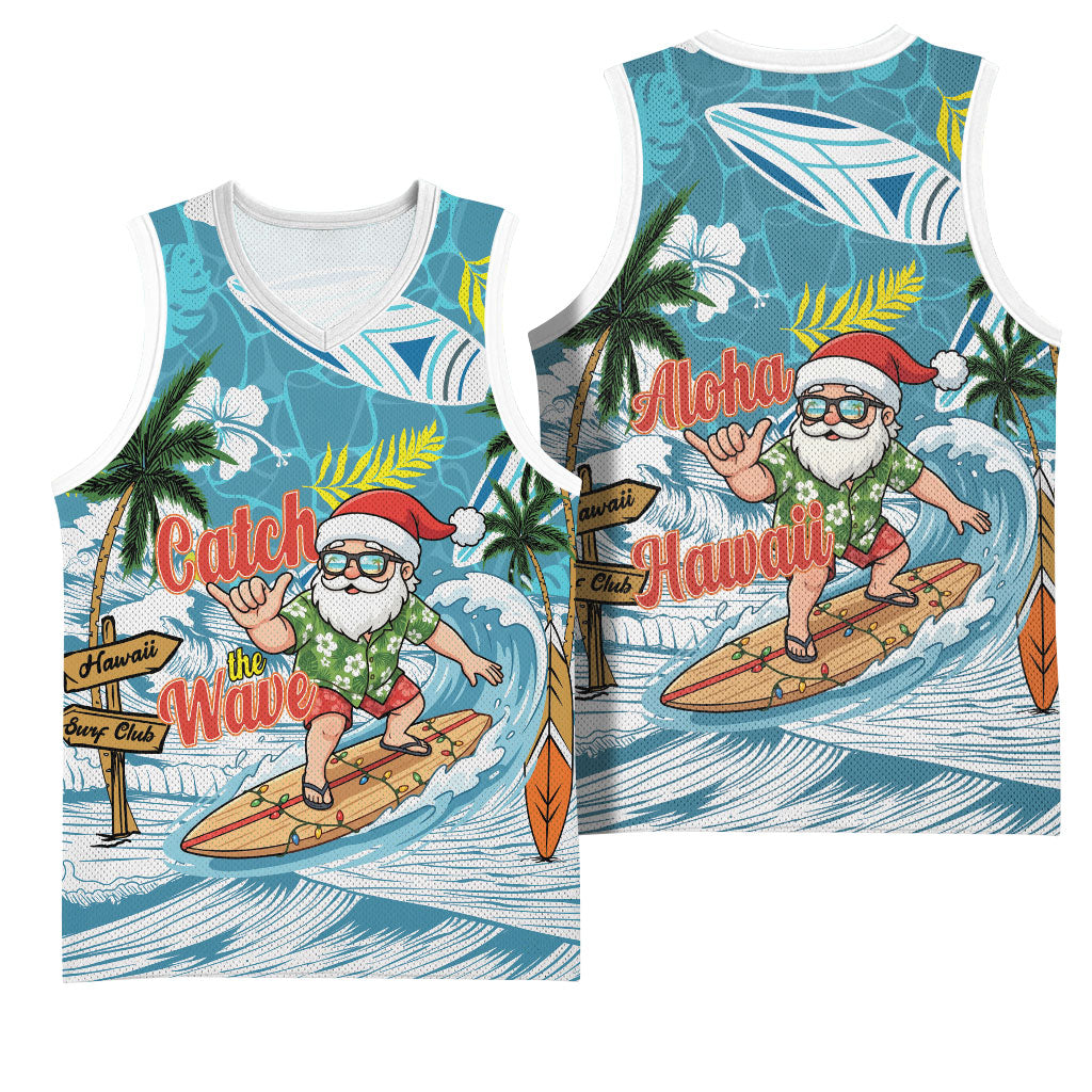 Hawaii Summer Christmas Basketball Jersey Surfing Santa Shaka Catch The Wave