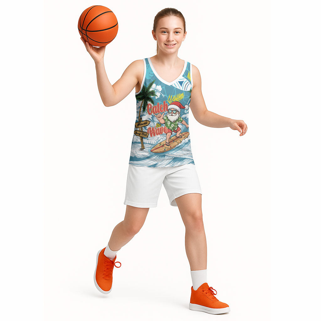 Hawaii Summer Christmas Basketball Jersey Surfing Santa Shaka Catch The Wave