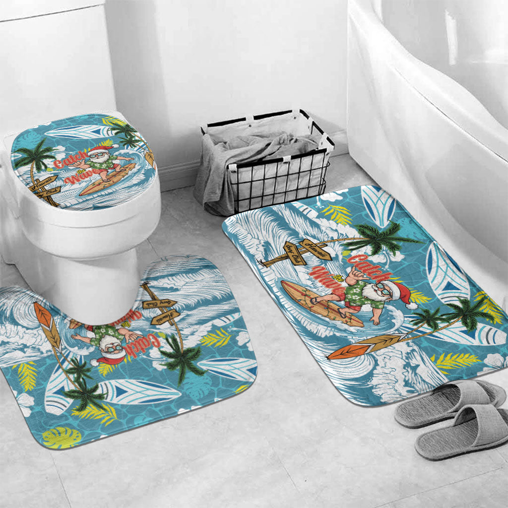 Hawaii Summer Christmas Bathroom Set Surfing Santa Shaka Catch The Wave