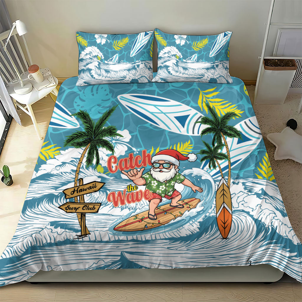 Hawaii Summer Christmas Bedding Set Surfing Santa Shaka Catch The Wave