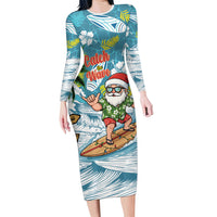 Hawaii Summer Christmas Family Matching Long Sleeve Bodycon Dress and Hawaiian Shirt Surfing Santa Shaka Catch The Wave