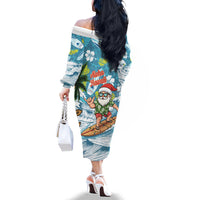 Hawaii Summer Christmas Family Matching Off The Shoulder Long Sleeve Dress and Hawaiian Shirt Surfing Santa Shaka Catch The Wave