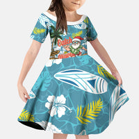 Hawaii Summer Christmas Family Matching Off Shoulder Short Dress and Hawaiian Shirt Surfing Santa Shaka Catch The Wave