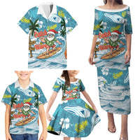 Hawaii Summer Christmas Family Matching Puletasi and Hawaiian Shirt Surfing Santa Shaka Catch The Wave