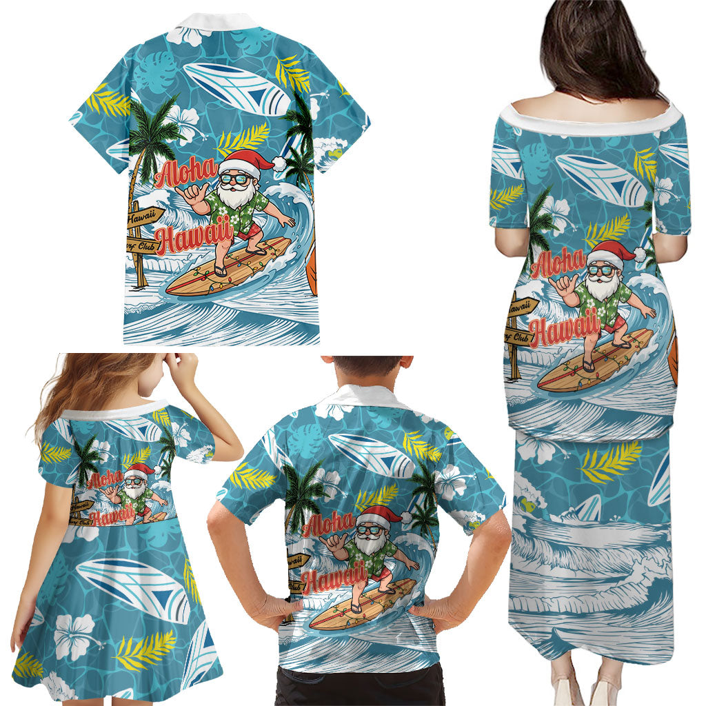 Hawaii Summer Christmas Family Matching Puletasi and Hawaiian Shirt Surfing Santa Shaka Catch The Wave