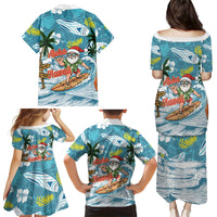 Hawaii Summer Christmas Family Matching Puletasi and Hawaiian Shirt Surfing Santa Shaka Catch The Wave