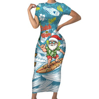 Hawaii Summer Christmas Family Matching Short Sleeve Bodycon Dress and Hawaiian Shirt Surfing Santa Shaka Catch The Wave