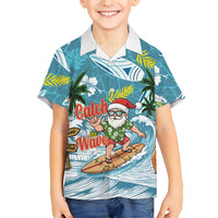 Hawaii Summer Christmas Family Matching Short Sleeve Bodycon Dress and Hawaiian Shirt Surfing Santa Shaka Catch The Wave