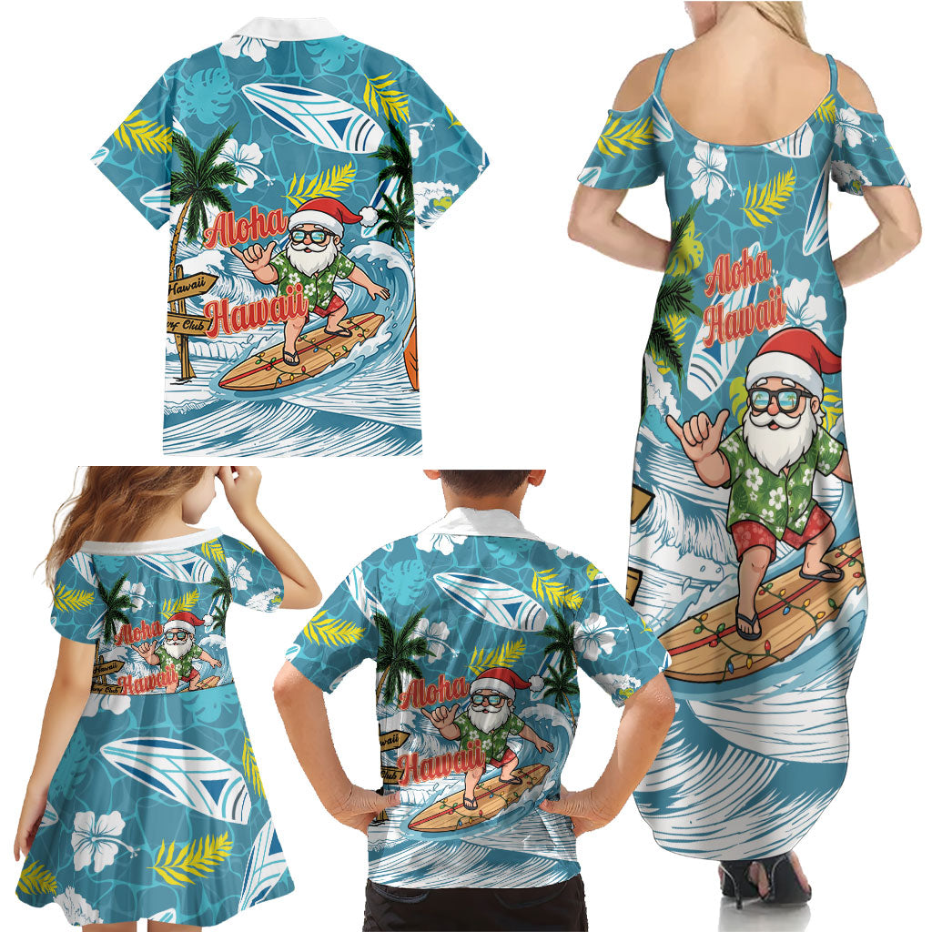 Hawaii Summer Christmas Family Matching Summer Maxi Dress and Hawaiian Shirt Surfing Santa Shaka Catch The Wave