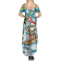 Hawaii Summer Christmas Family Matching Summer Maxi Dress and Hawaiian Shirt Surfing Santa Shaka Catch The Wave