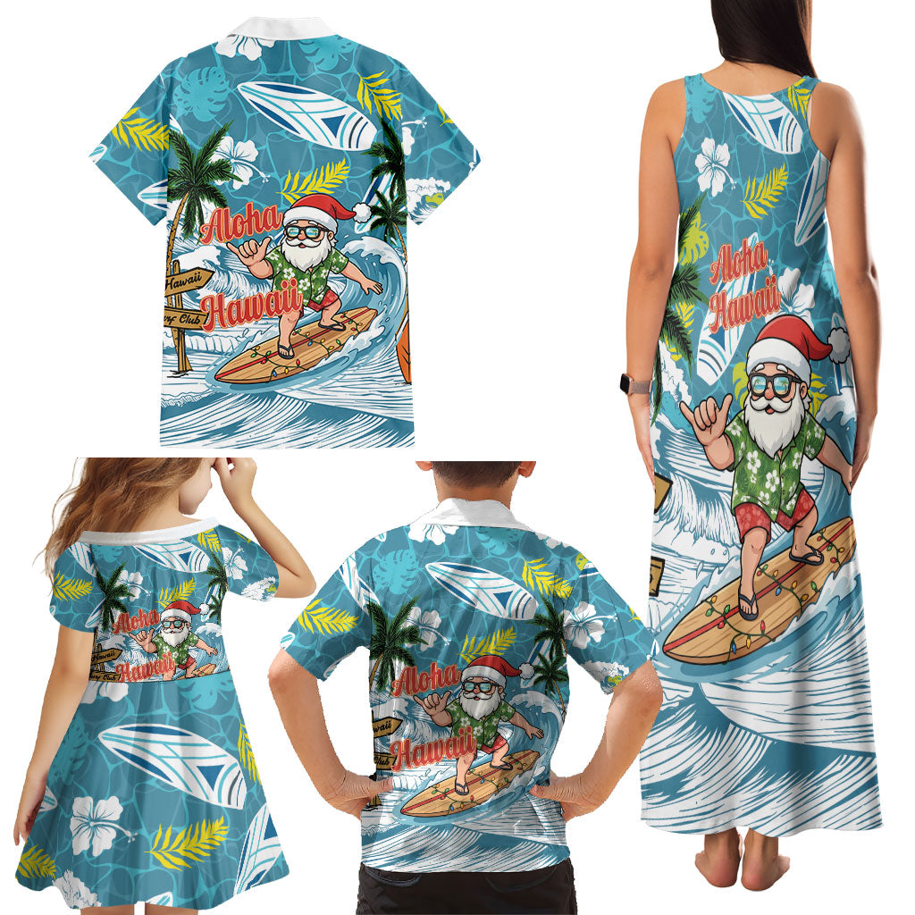 Hawaii Summer Christmas Family Matching Tank Maxi Dress and Hawaiian Shirt Surfing Santa Shaka Catch The Wave