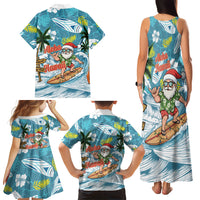 Hawaii Summer Christmas Family Matching Tank Maxi Dress and Hawaiian Shirt Surfing Santa Shaka Catch The Wave