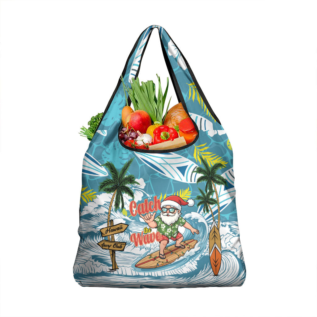 Hawaii Summer Christmas Grocery Bag Surfing Santa Shaka Catch The Wave