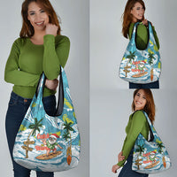 Hawaii Summer Christmas Grocery Bag Surfing Santa Shaka Catch The Wave