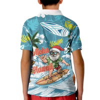 Hawaii Summer Christmas Kid Polo Shirt Surfing Santa Shaka Catch The Wave