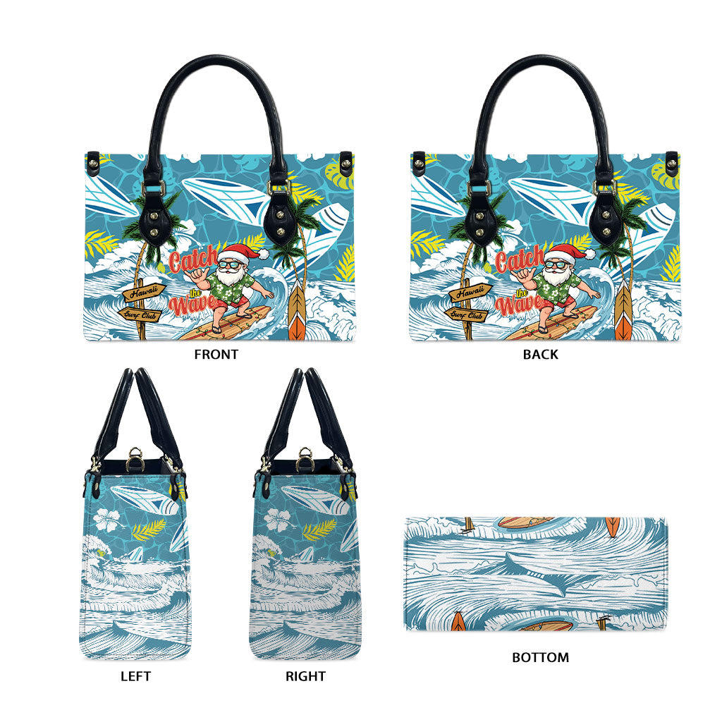 Hawaii Summer Christmas Leather Bag Surfing Santa Shaka Catch The Wave