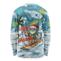 Hawaii Summer Christmas Long Sleeve Shirt Surfing Santa Shaka Catch The Wave