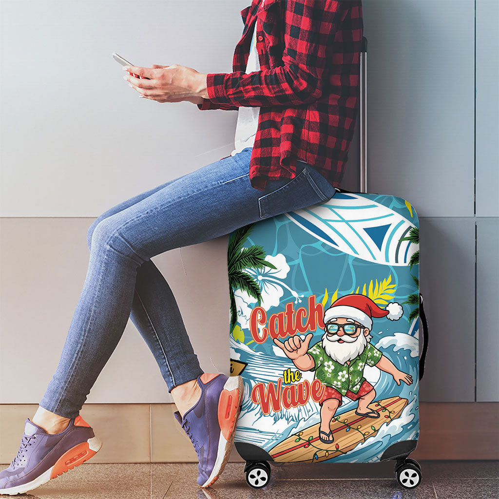 Hawaii Summer Christmas Luggage Cover Surfing Santa Shaka Catch The Wave