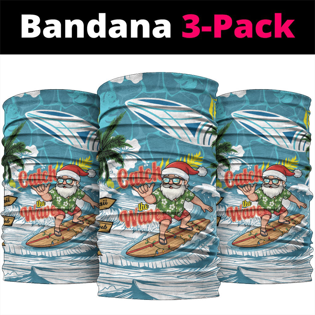 Hawaii Summer Christmas Neck Gaiter Surfing Santa Shaka Catch The Wave LT14 package One Size: 25*50cm Teal - Polynesian Pride