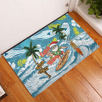 Hawaii Summer Christmas Rubber Doormat Surfing Santa Shaka Catch The Wave