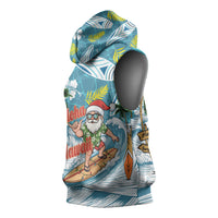 Hawaii Summer Christmas Sleeveless Hoodie Surfing Santa Shaka Catch The Wave