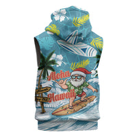 Hawaii Summer Christmas Sleeveless Zip Hoodie Surfing Santa Shaka Catch The Wave