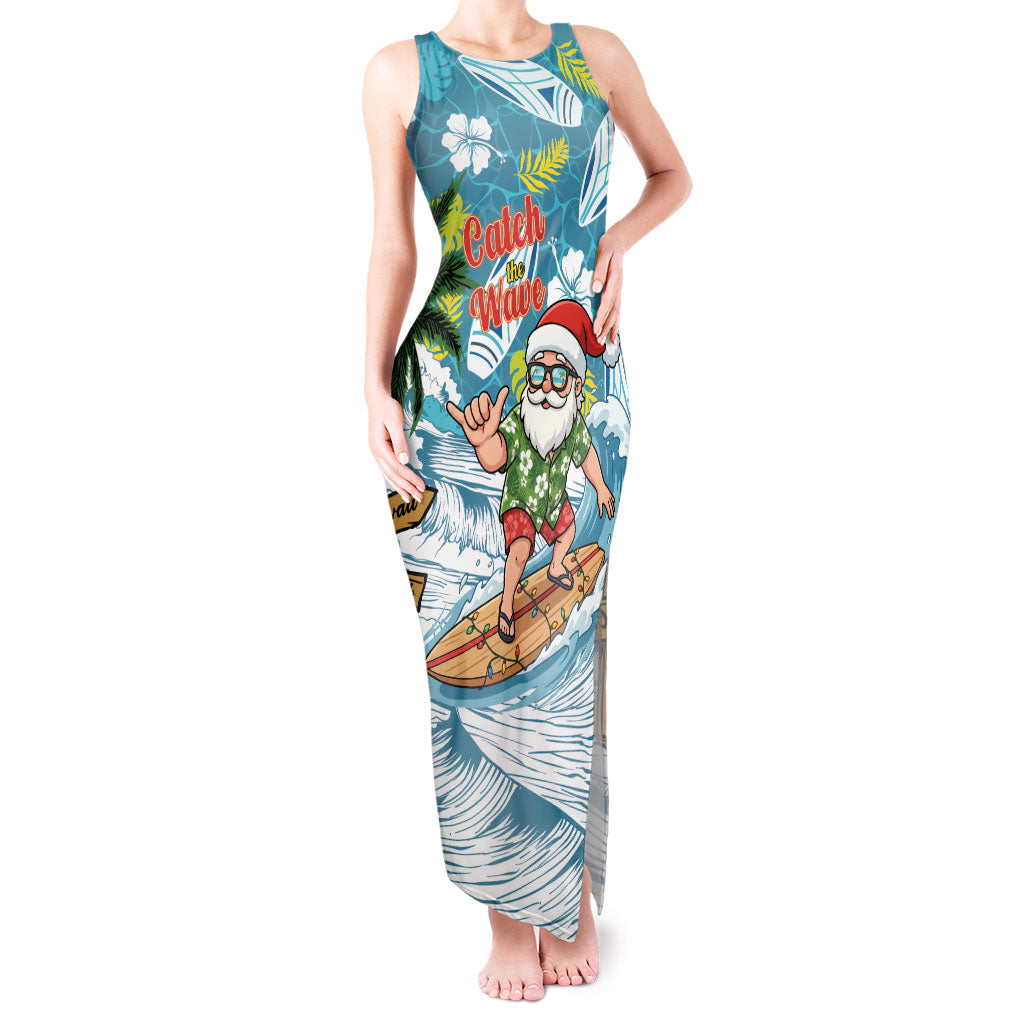 Hawaii Summer Christmas Tank Maxi Dress Surfing Santa Shaka Catch The Wave