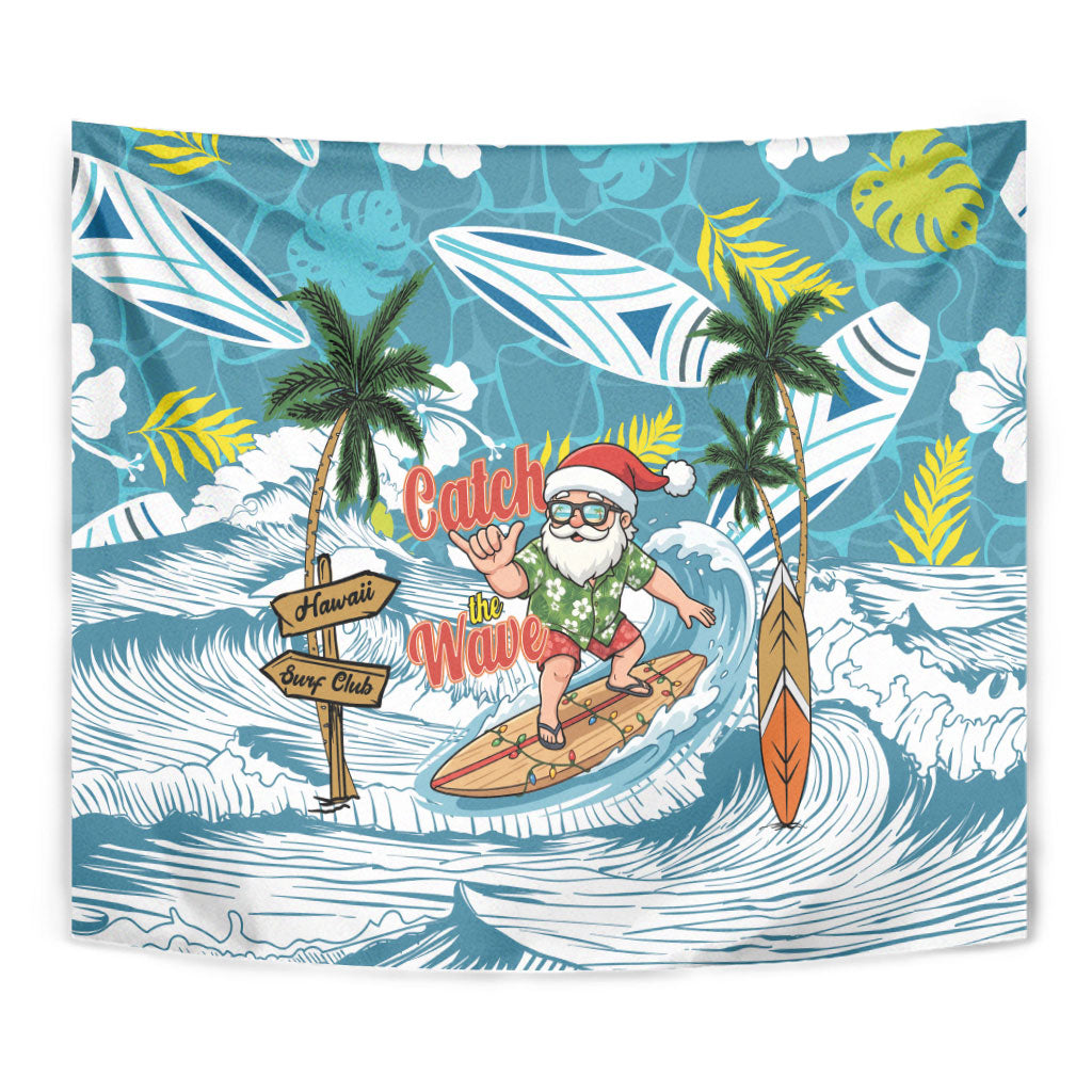Hawaii Summer Christmas Tapestry Surfing Santa Shaka Catch The Wave