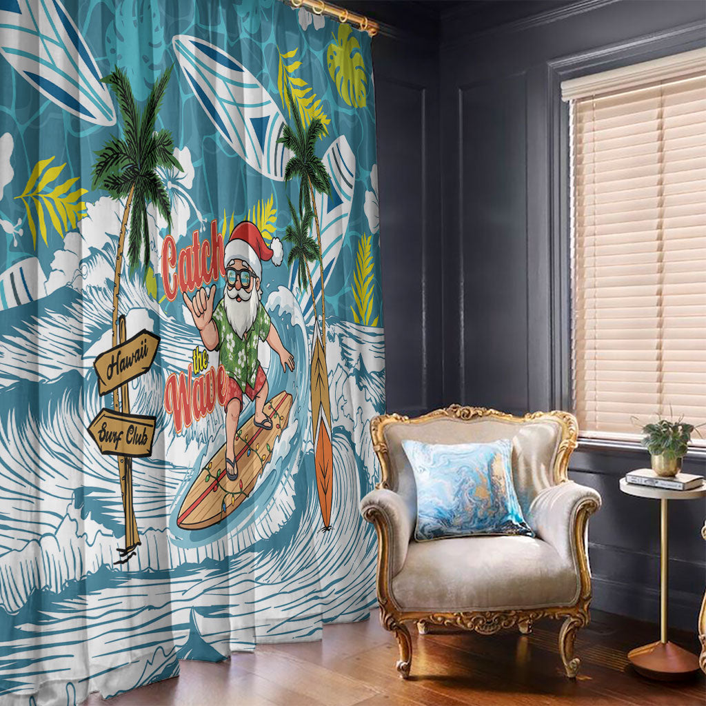 Hawaii Summer Christmas Window Curtain Surfing Santa Shaka Catch The Wave