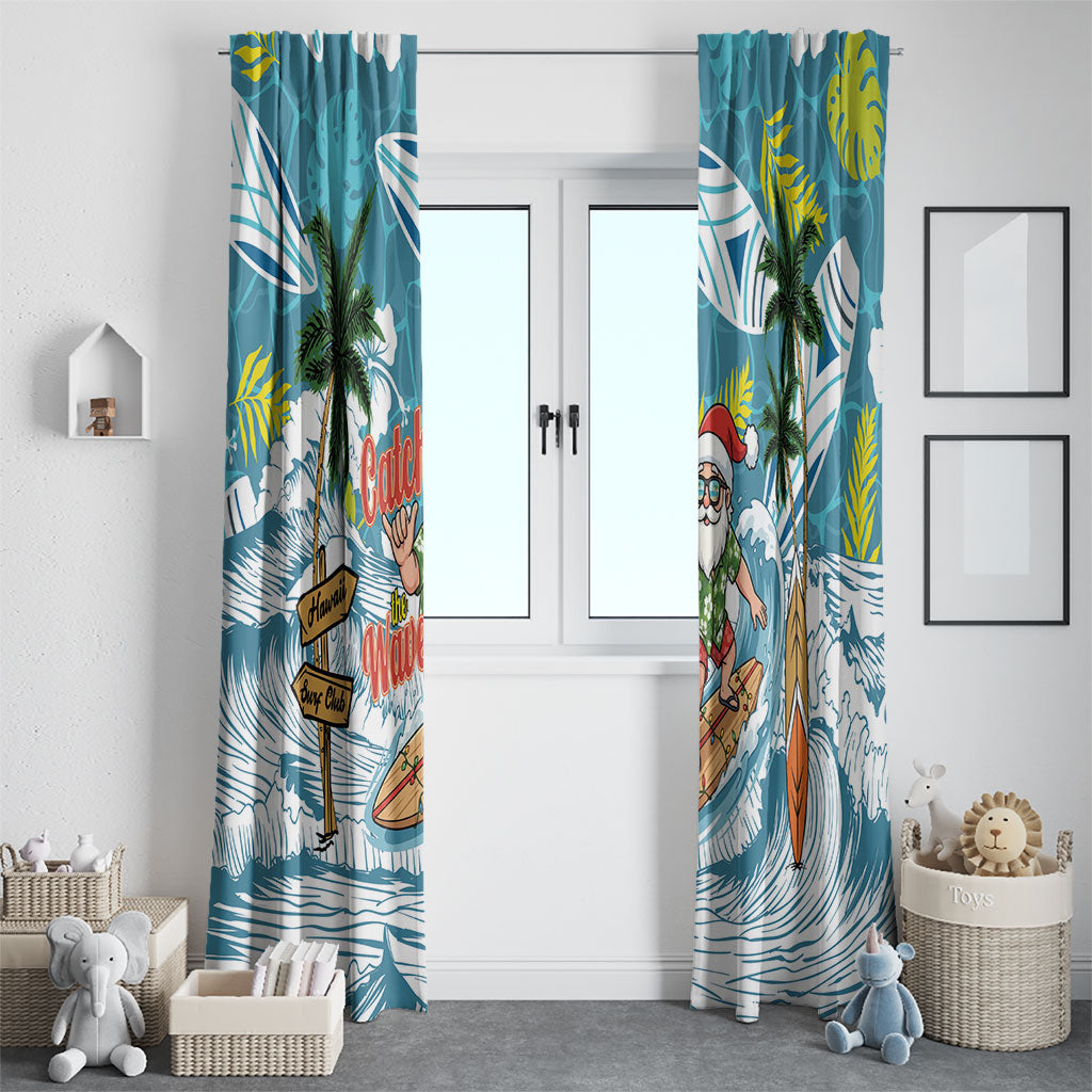 Hawaii Summer Christmas Window Curtain Surfing Santa Shaka Catch The Wave