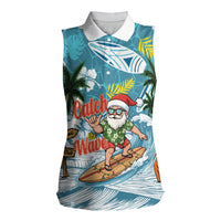 Hawaii Summer Christmas Women Sleeveless Polo Shirt Surfing Santa Shaka Catch The Wave